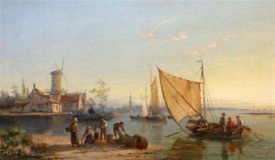 William Dommersen (1850-1927) Vollenhoven on the Scheldt, Holland 9.5 x 15.75in.
